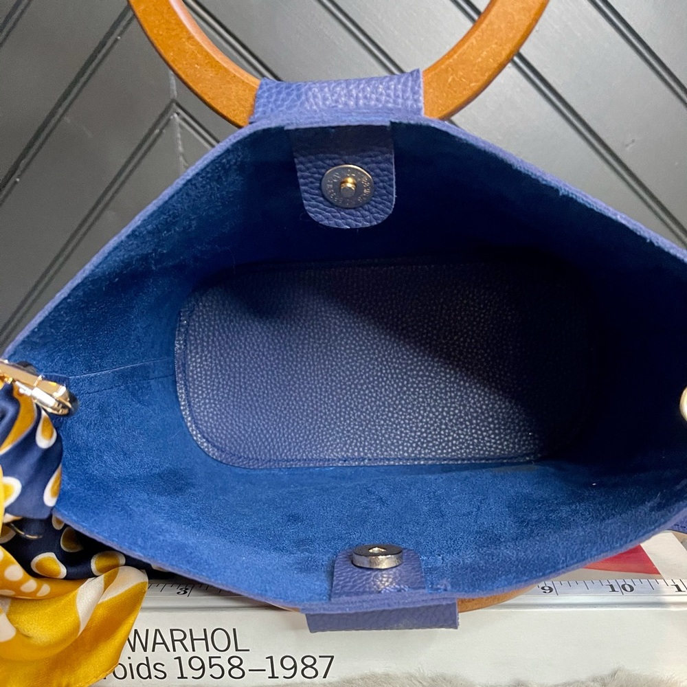 Blue Vegan Leather Bucket Bag - Picture 9 of 9